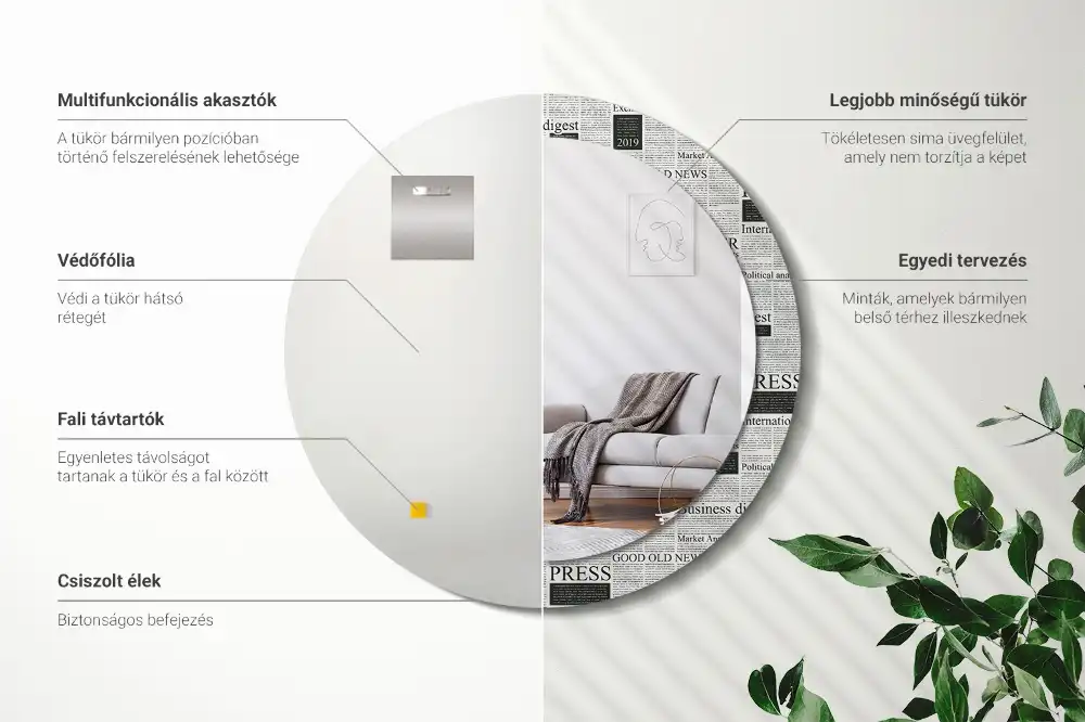 Specchio rotondo con cornice stampata Giornali