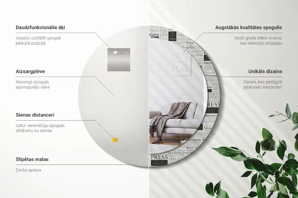 Specchio rotondo con cornice stampata Giornali
