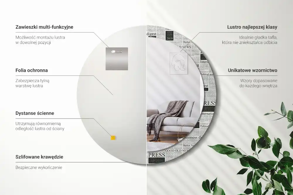 Specchio rotondo con cornice stampata Giornali