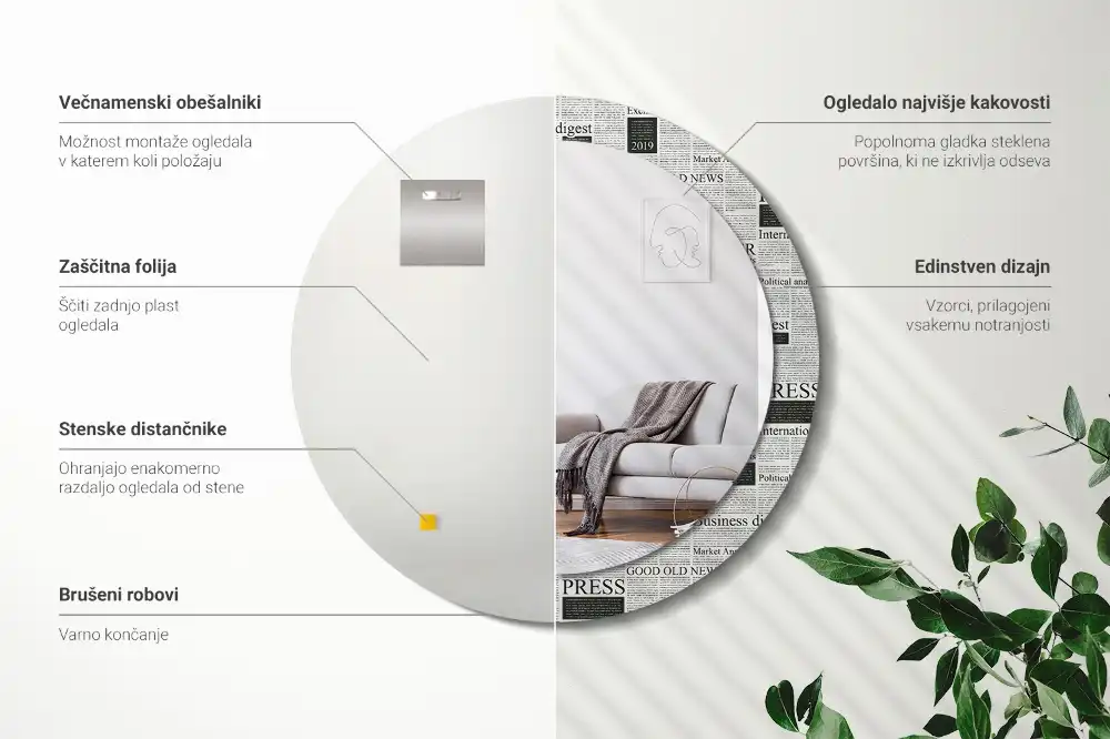 Specchio rotondo con cornice stampata Giornali