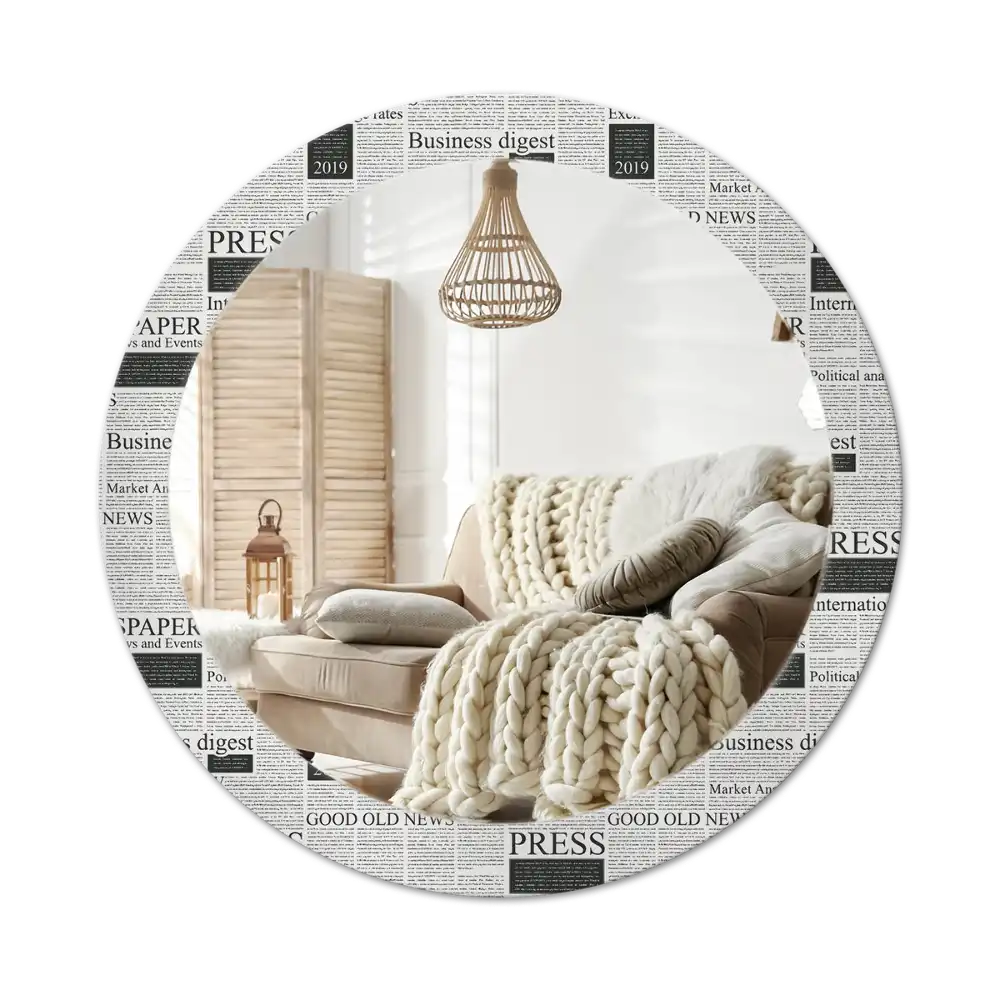 Specchio rotondo con cornice stampata Giornali