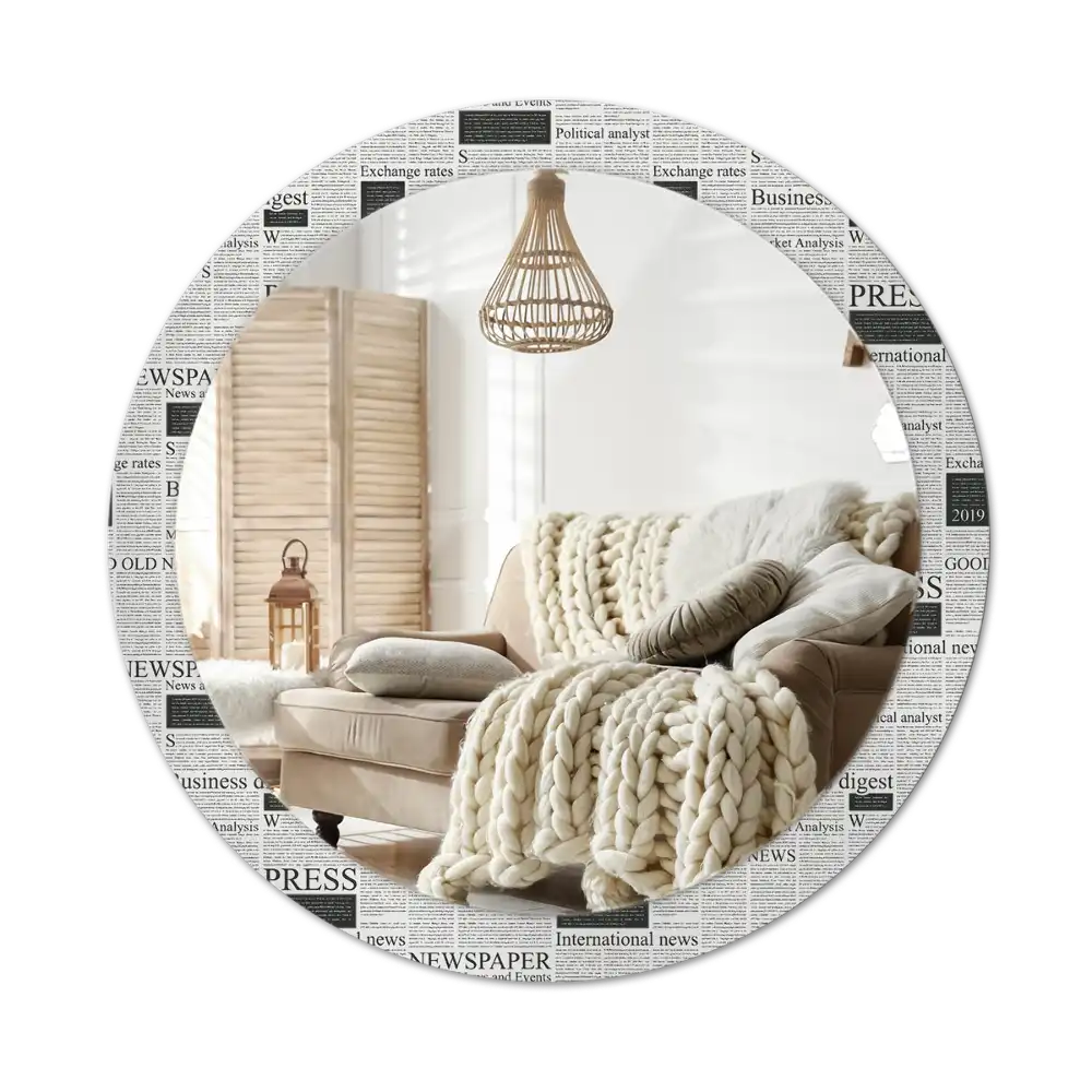 Specchio rotondo con cornice stampata Giornali