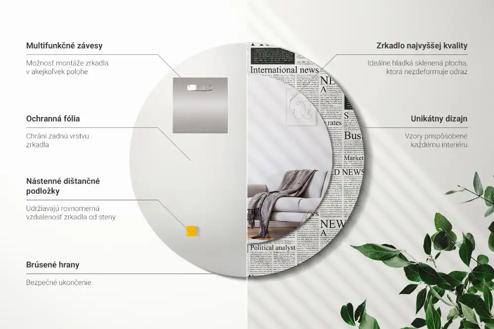 Specchio rotondo con cornice stampata Giornali