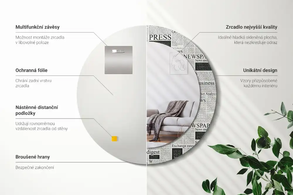 Specchio rotondo con cornice stampata Giornali