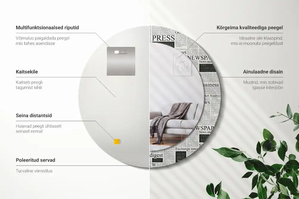 Specchio rotondo con cornice stampata Giornali