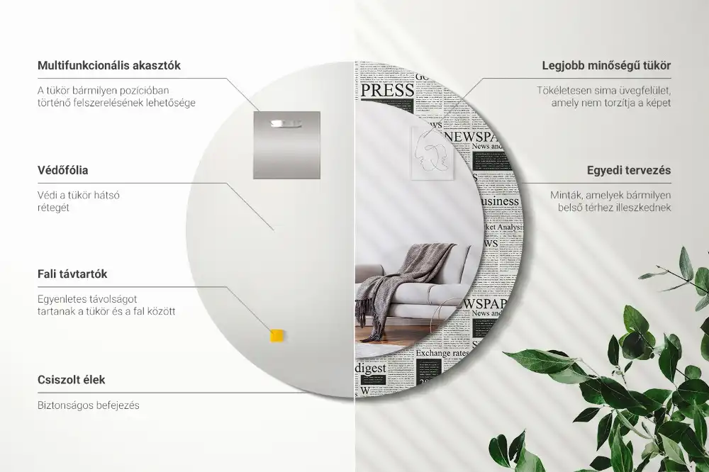 Specchio rotondo con cornice stampata Giornali