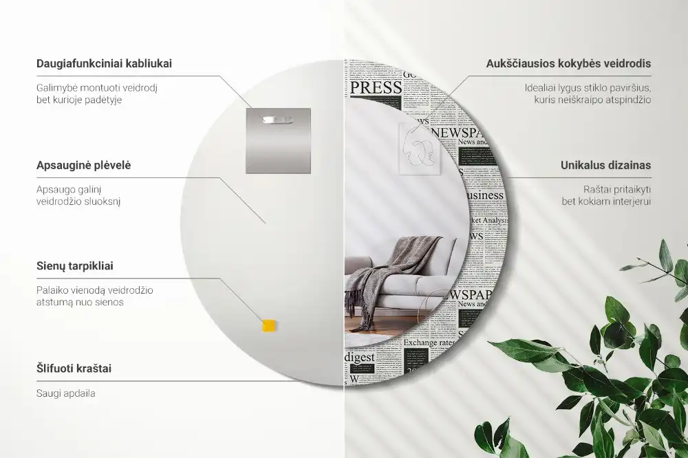 Specchio rotondo con cornice stampata Giornali
