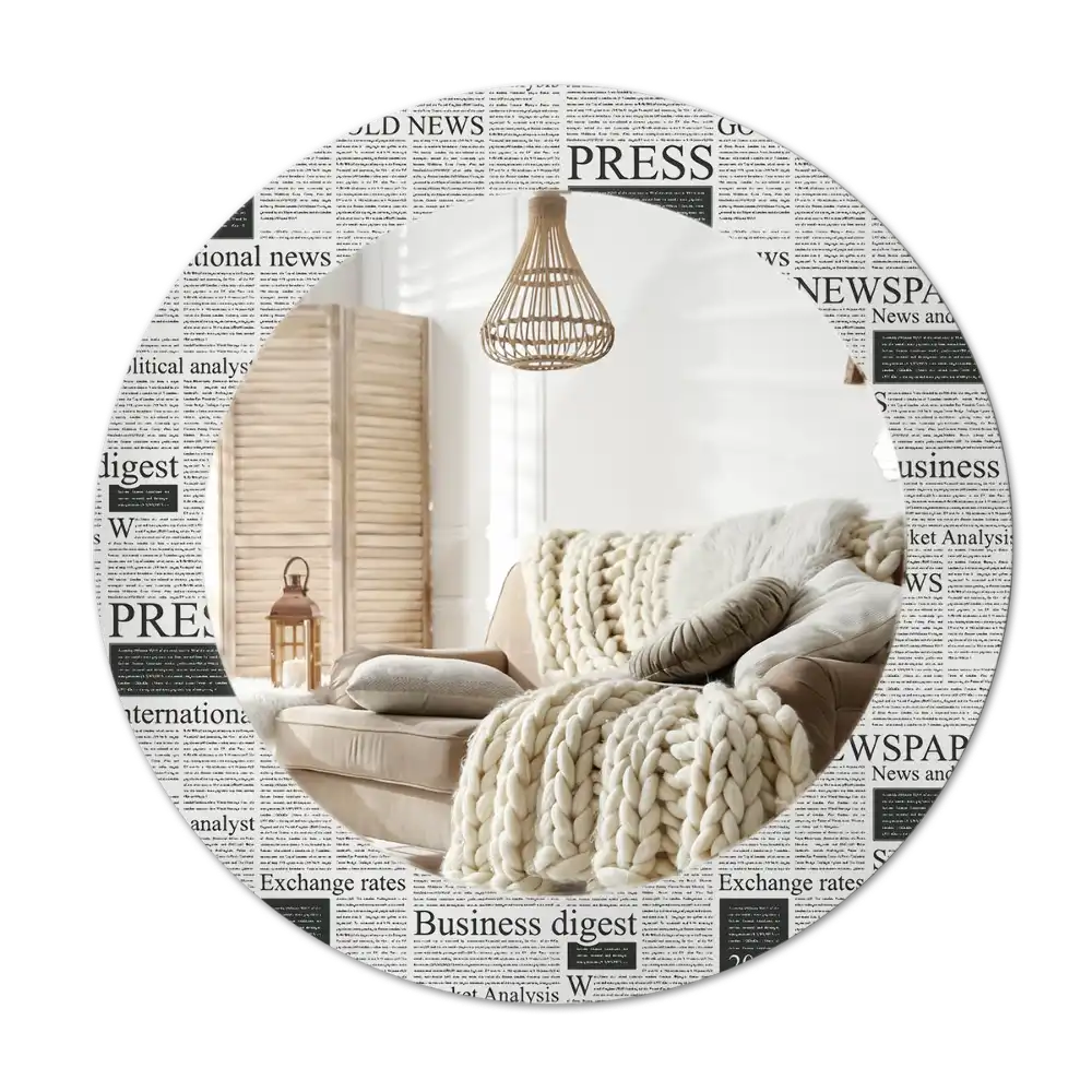 Specchio rotondo con cornice stampata Giornali