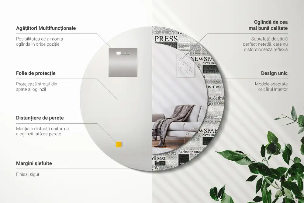Specchio rotondo con cornice stampata Giornali