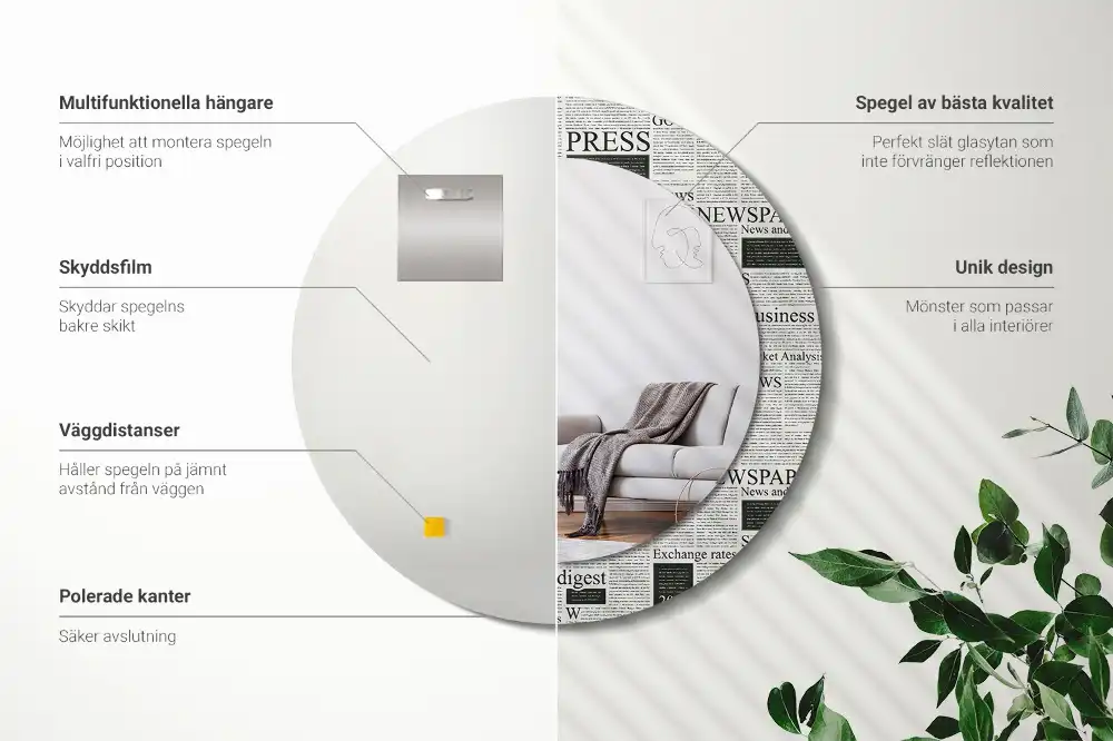 Specchio rotondo con cornice stampata Giornali