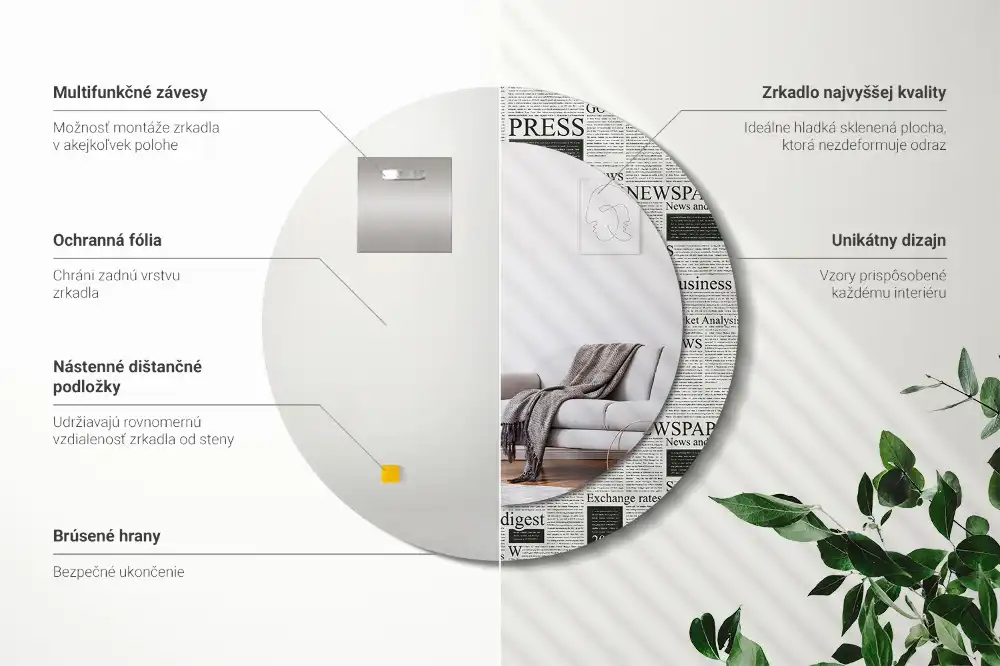 Specchio rotondo con cornice stampata Giornali