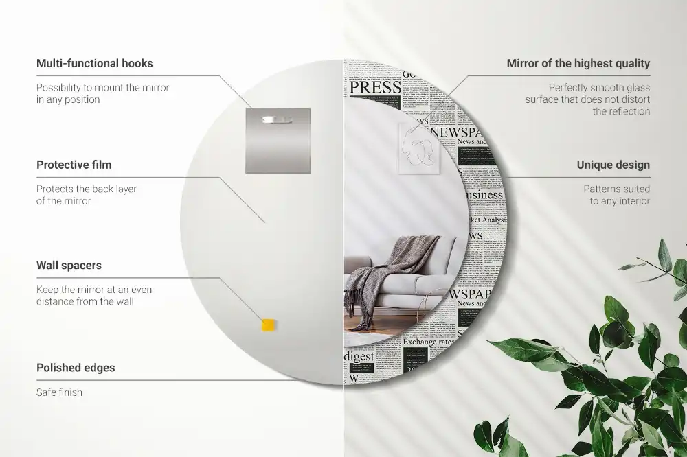 Specchio rotondo con cornice stampata Giornali