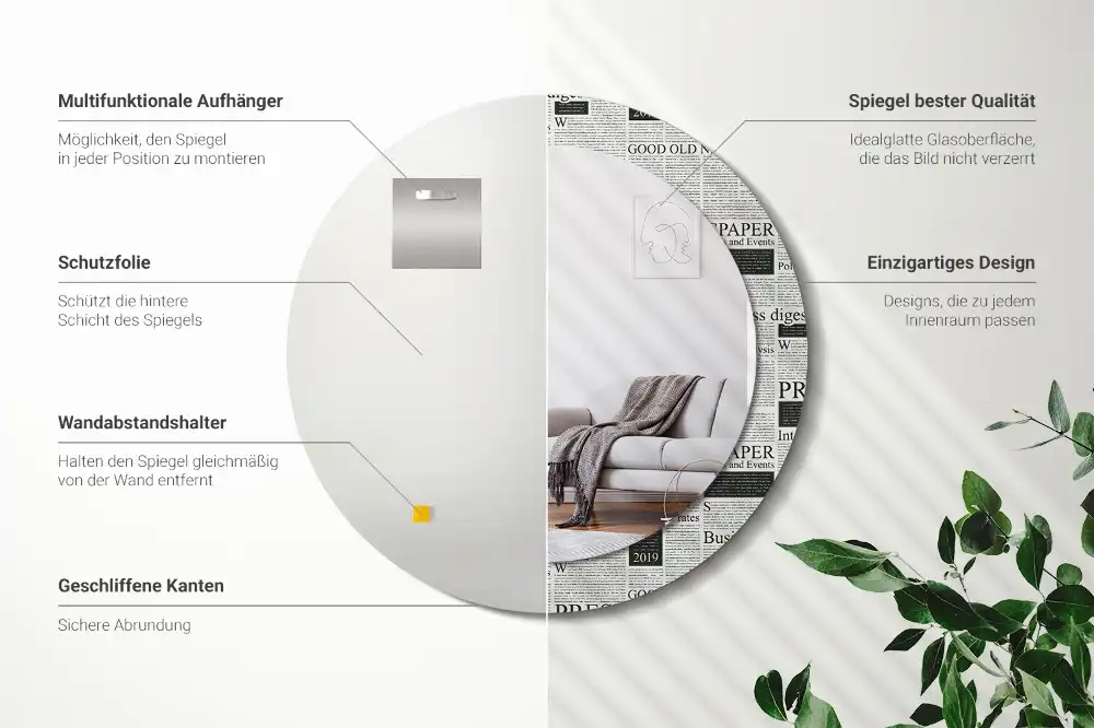 Specchio rotondo con cornice stampata Giornali