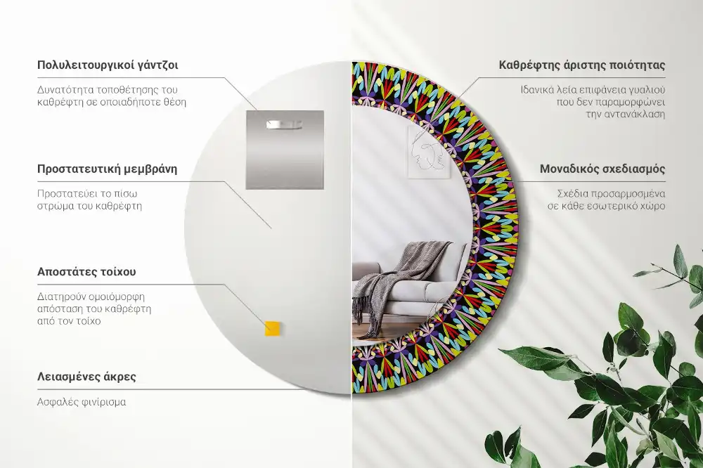 Specchio circolare stampato Modello Mandala