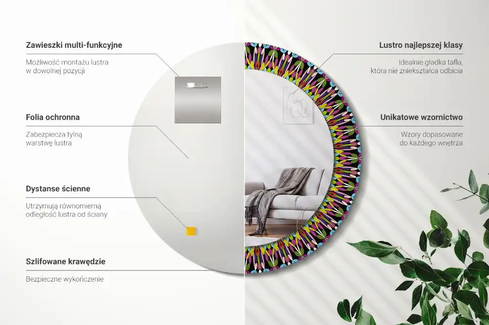 Specchio circolare stampato Modello Mandala