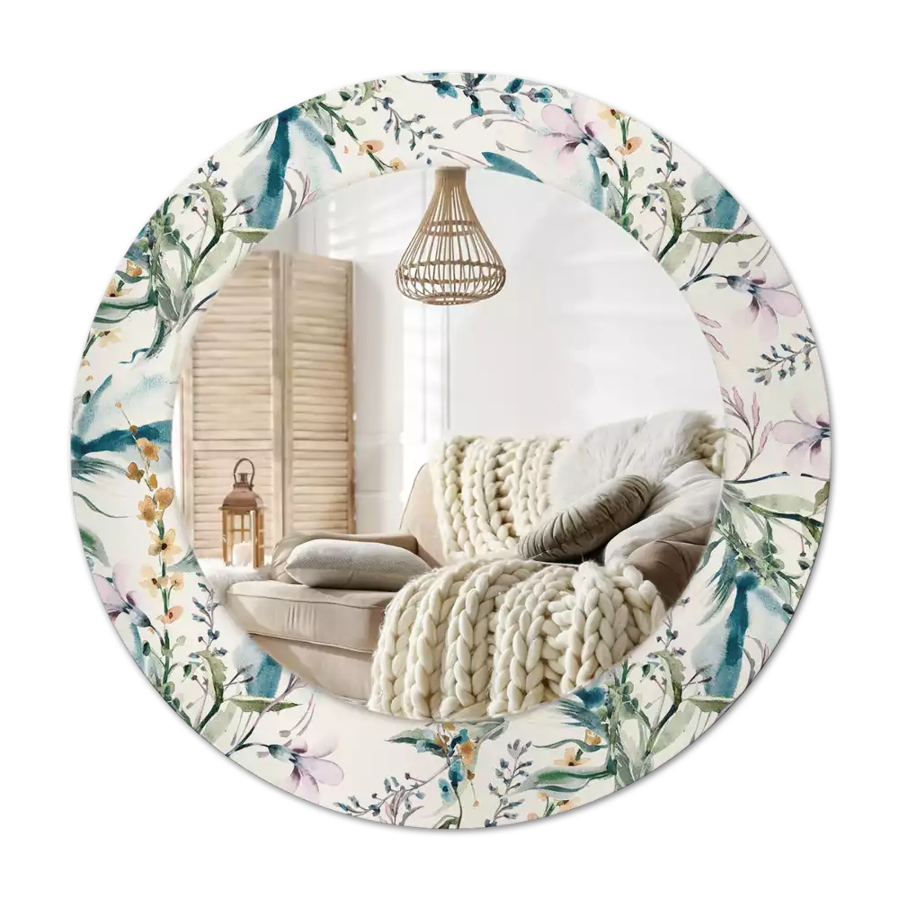 Specchio circolare decoro Fiori ad acquerello