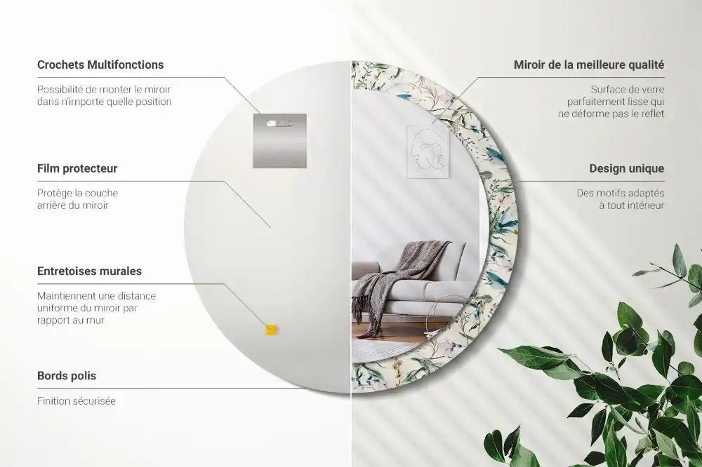 Specchio circolare decoro Fiori ad acquerello