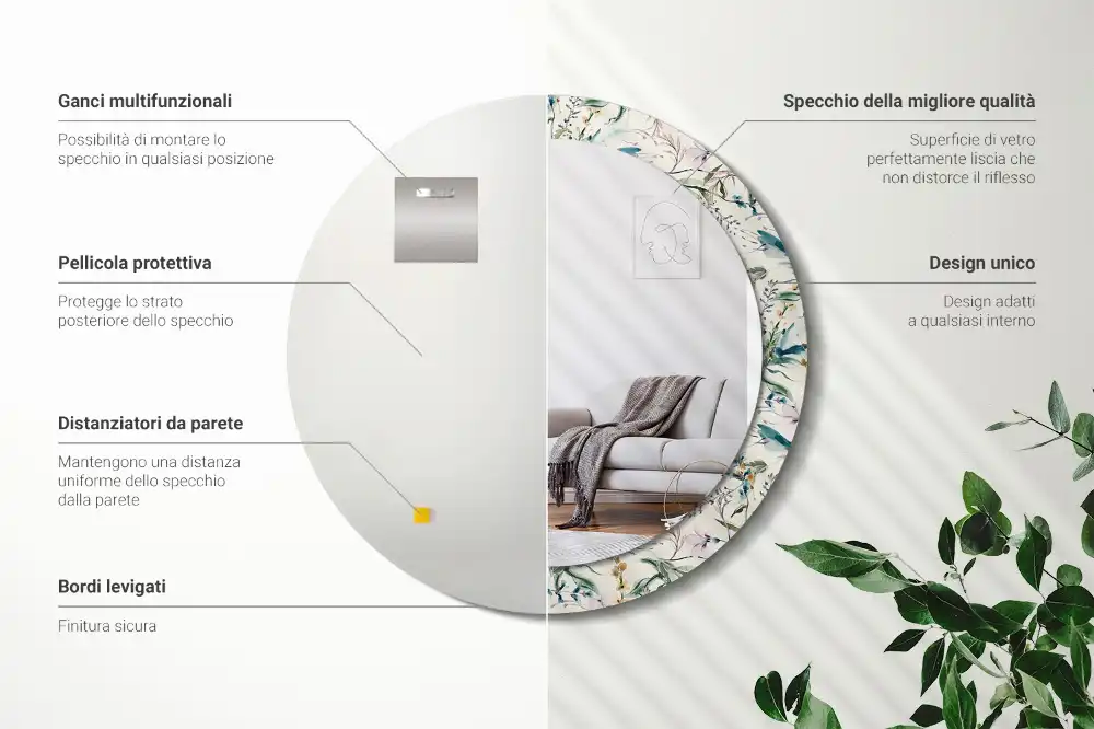Specchio circolare decoro Fiori ad acquerello
