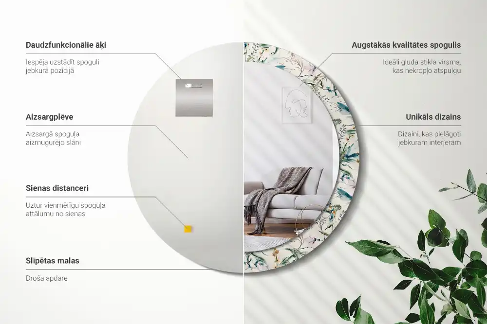 Specchio circolare decoro Fiori ad acquerello