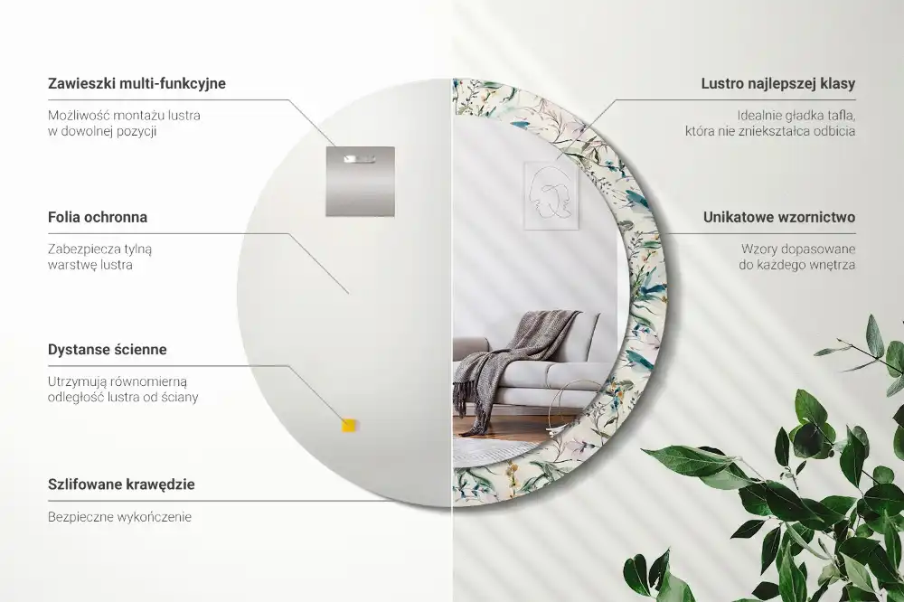 Specchio circolare decoro Fiori ad acquerello