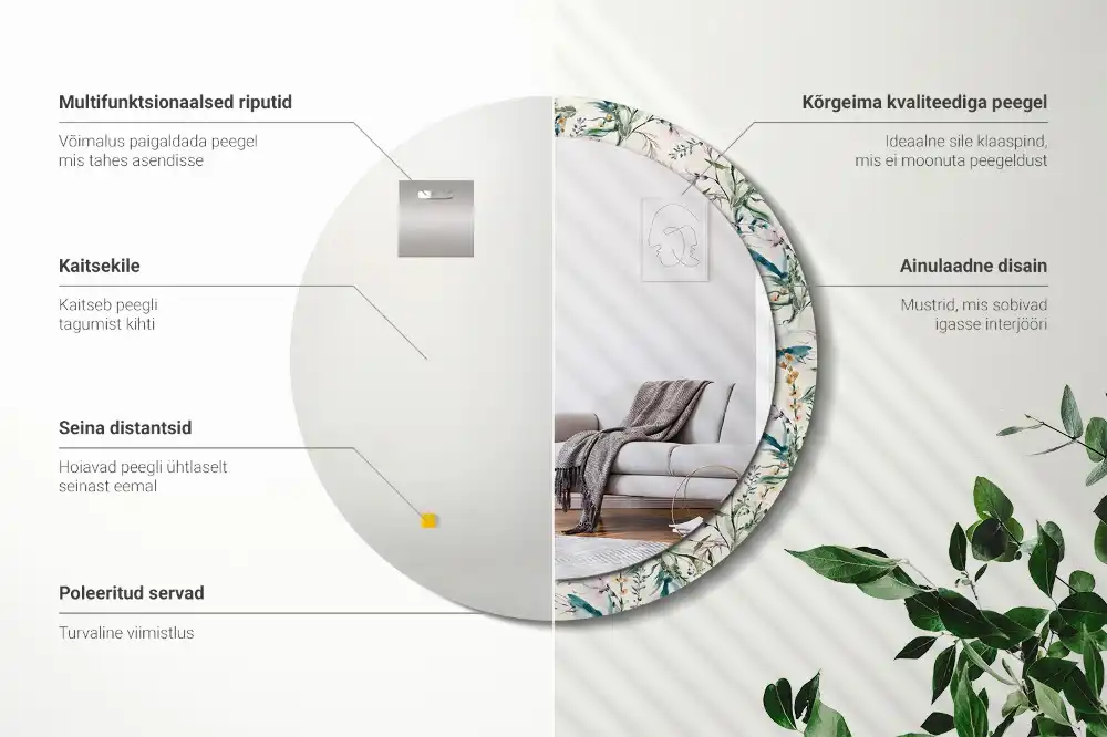 Specchio circolare decoro Fiori ad acquerello