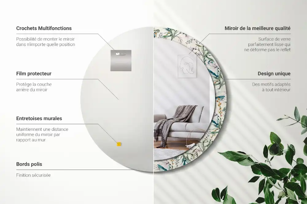 Specchio circolare decoro Fiori ad acquerello