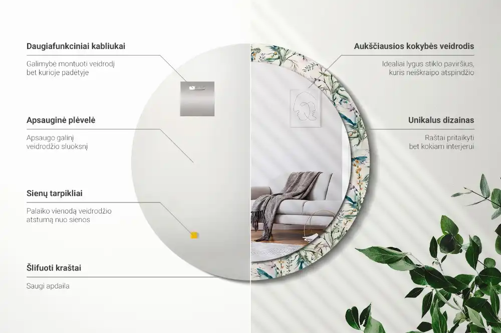 Specchio circolare decoro Fiori ad acquerello