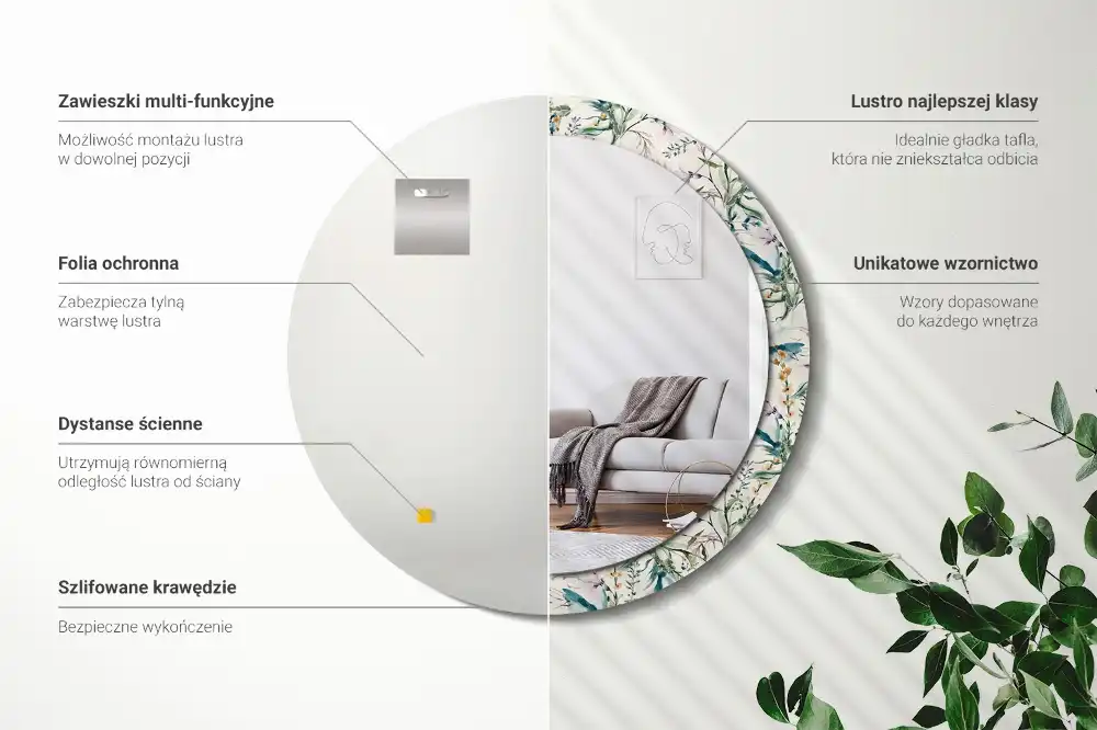 Specchio circolare decoro Fiori ad acquerello