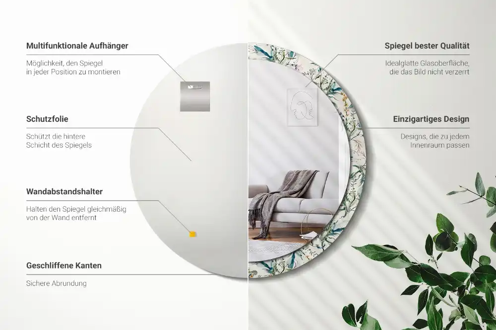 Specchio circolare decoro Fiori ad acquerello