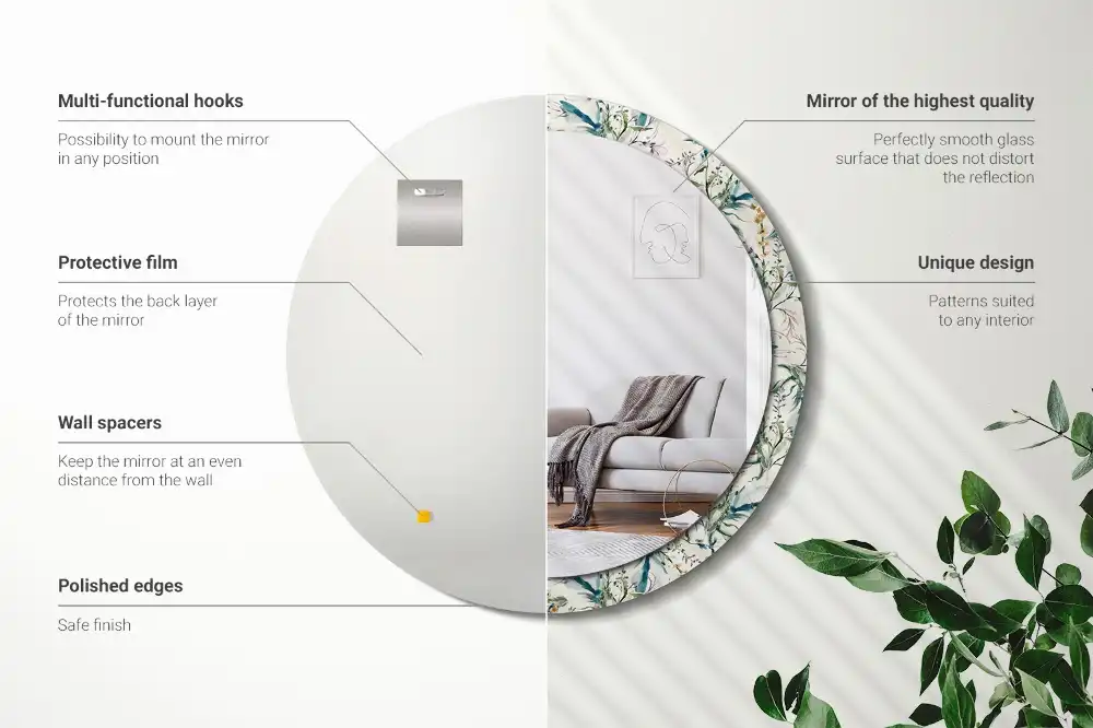 Specchio circolare decoro Fiori ad acquerello