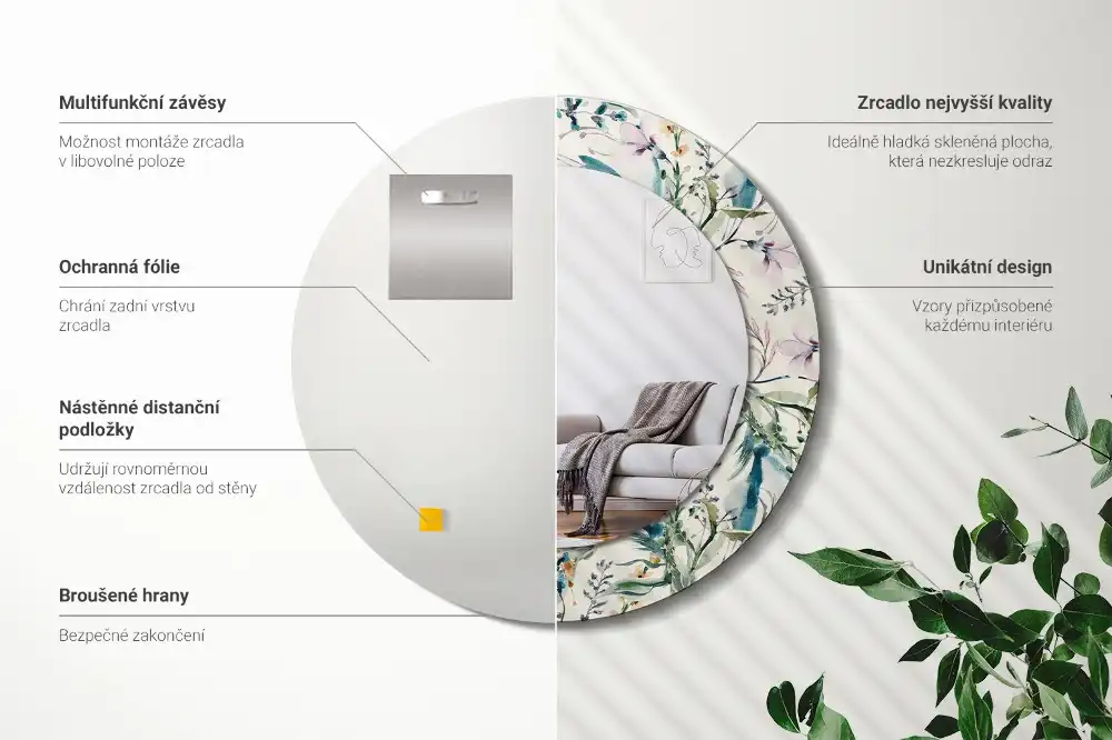 Specchio circolare decoro Fiori ad acquerello