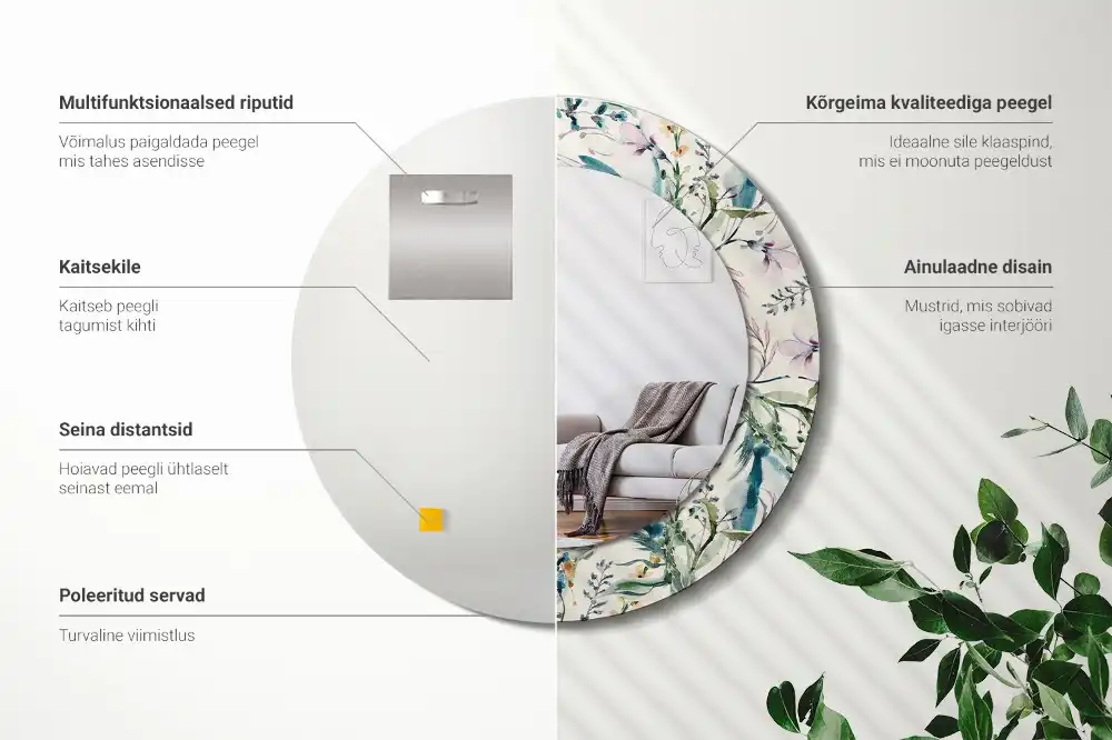 Specchio circolare decoro Fiori ad acquerello