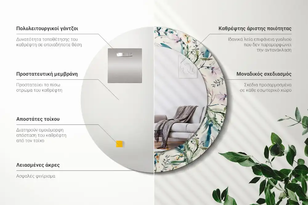 Specchio circolare decoro Fiori ad acquerello