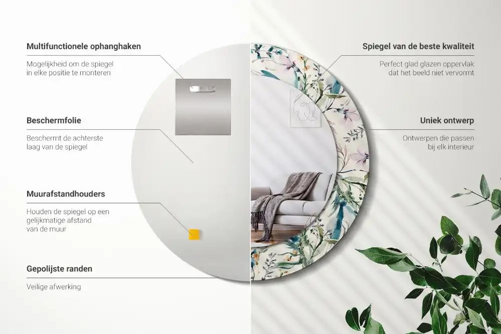 Specchio circolare decoro Fiori ad acquerello