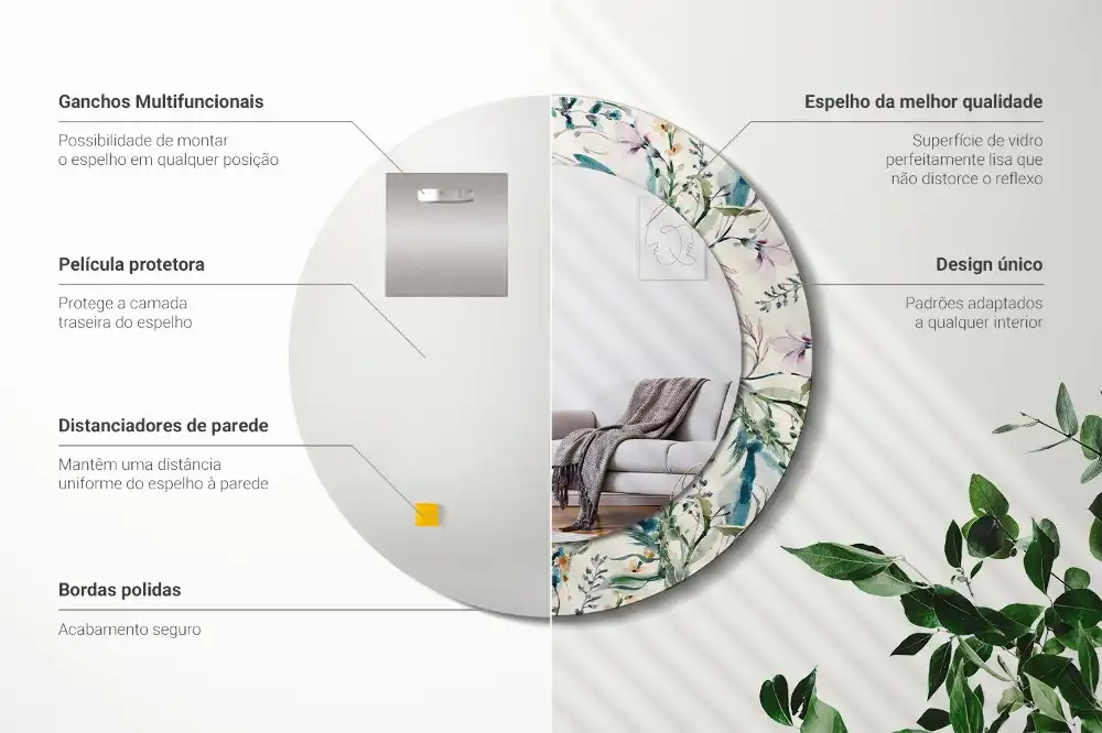 Specchio circolare decoro Fiori ad acquerello