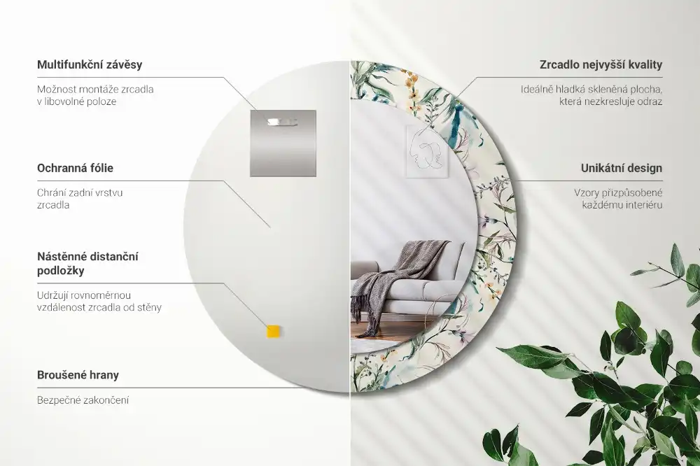 Specchio circolare decoro Fiori ad acquerello