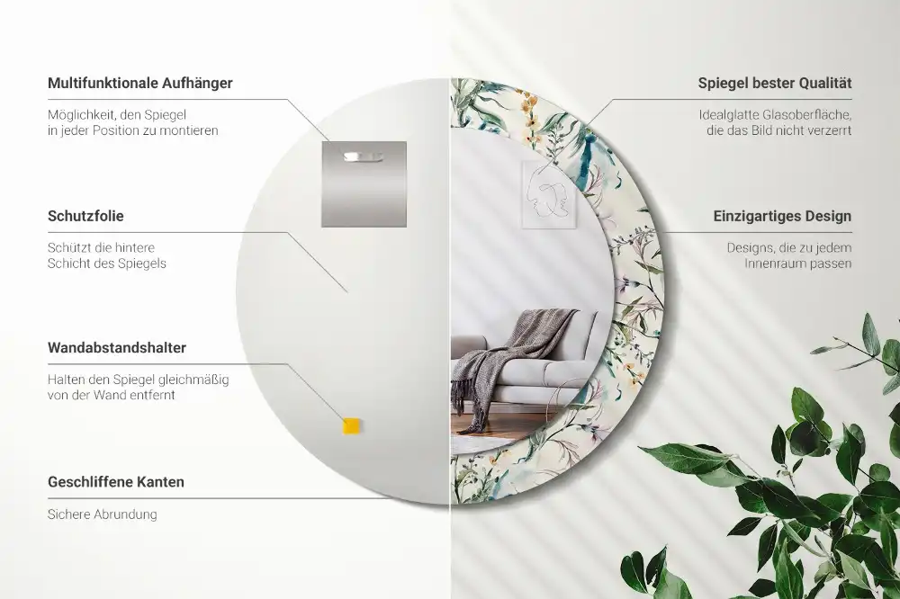 Specchio circolare decoro Fiori ad acquerello