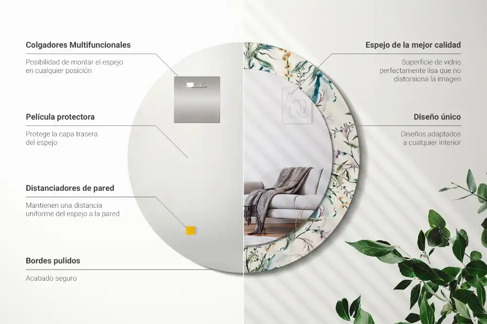 Specchio circolare decoro Fiori ad acquerello