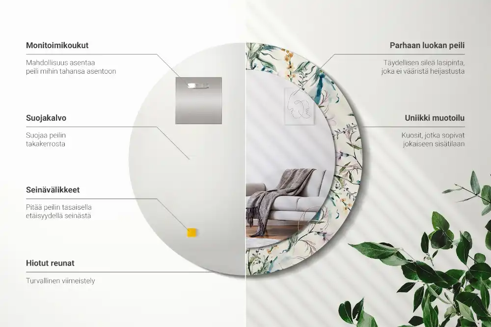 Specchio circolare decoro Fiori ad acquerello