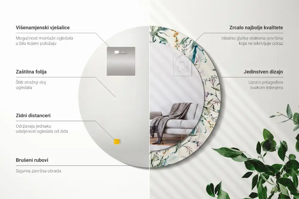 Specchio circolare decoro Fiori ad acquerello