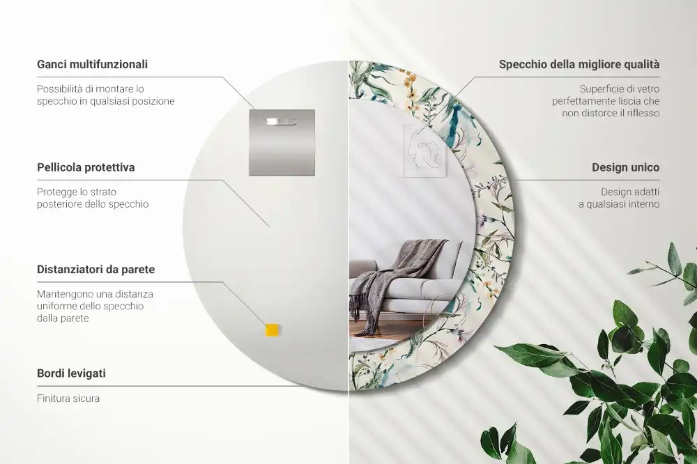 Specchio circolare decoro Fiori ad acquerello