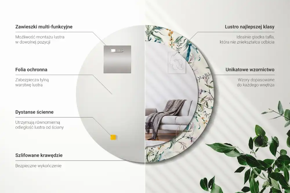 Specchio circolare decoro Fiori ad acquerello