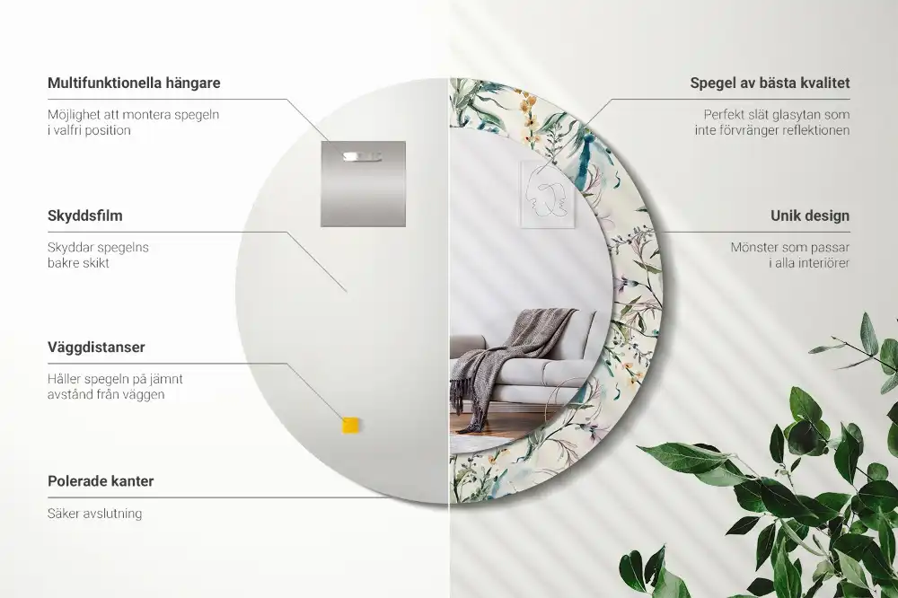 Specchio circolare decoro Fiori ad acquerello