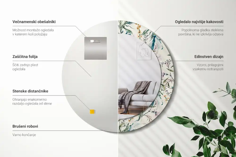 Specchio circolare decoro Fiori ad acquerello