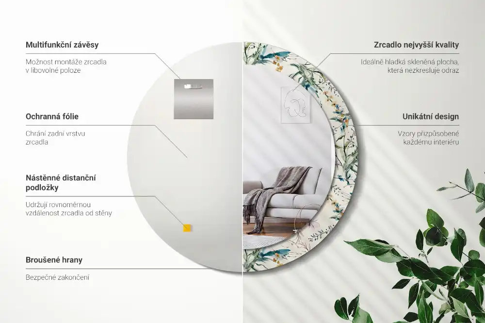 Specchio circolare decoro Fiori ad acquerello