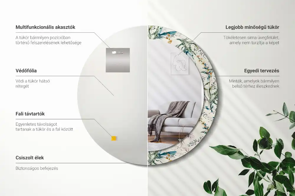Specchio circolare decoro Fiori ad acquerello