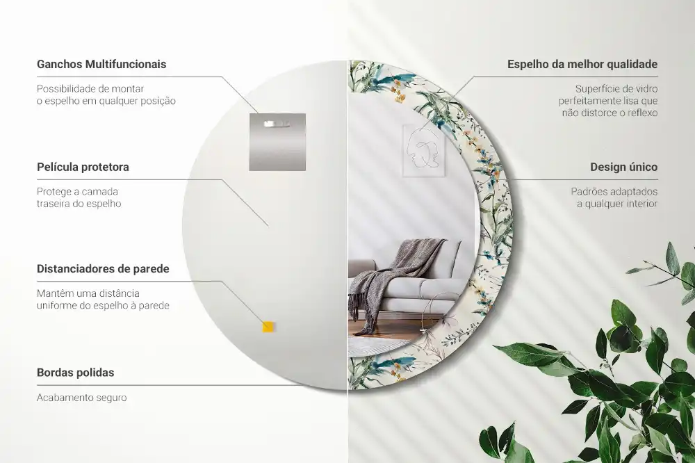 Specchio circolare decoro Fiori ad acquerello