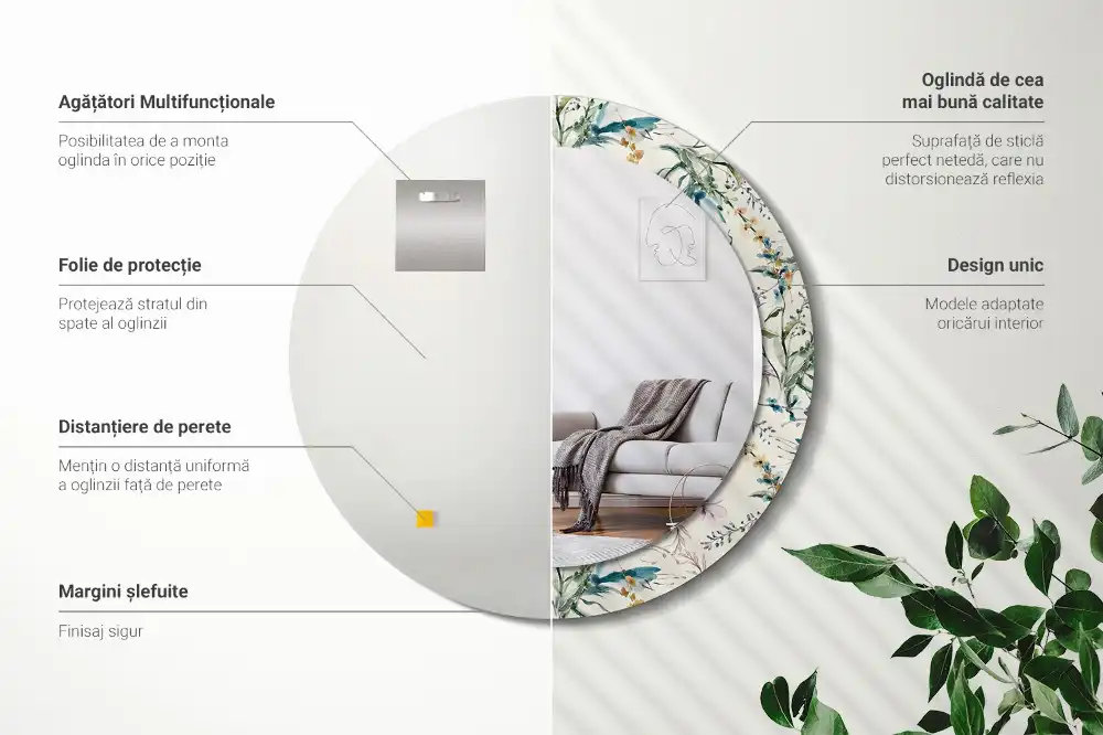 Specchio circolare decoro Fiori ad acquerello