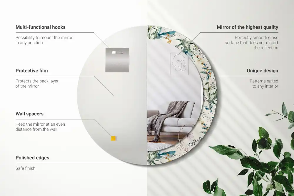 Specchio circolare decoro Fiori ad acquerello