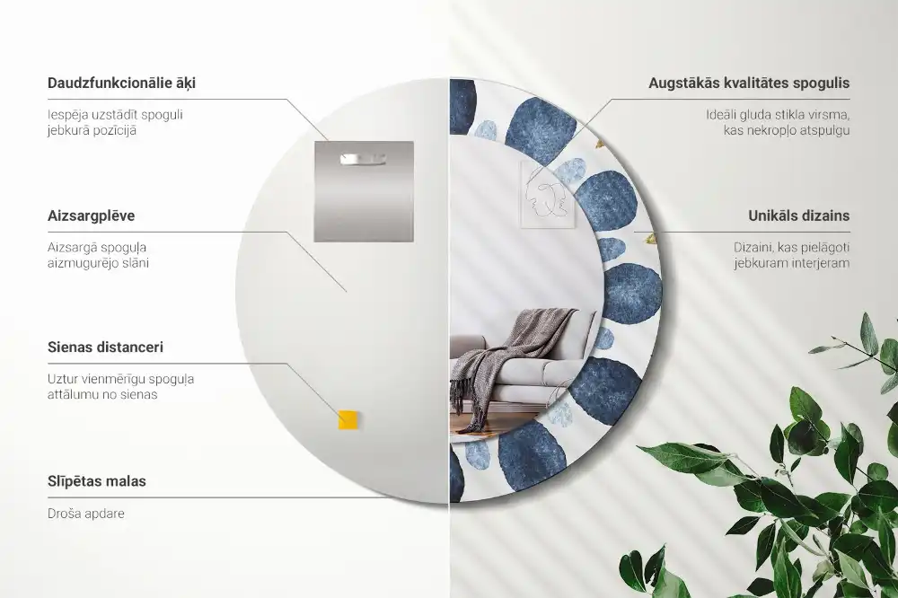 Specchio rotondo con cornice stampata Mandala della luna